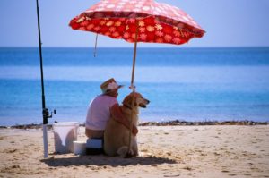 Mondofido Cane e padrona sotto lombrellone